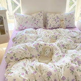 Yeknu  Ins Princess Bedding Set Simple Floral Duvet Cover Pillowcases Flat Sheet Single Twin Double Queen Size Home Decor Bed Linen Set