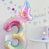Yeknu  40Inch Colorful Gradient Number Balloon 0-9 Digit Foil Helium Balloon Butterfly Girl Birthday Party Decor Baby Shower Kids Gifts