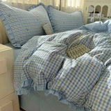 Yeknu  Ins Princess Style Washed Double-Layer Gauze Bedding Set - Thickened Crinkled Gauze Cute Dorm 3-Piece/4-Piece Sheet & Duvet Cove