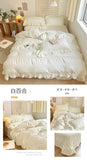 Yeknu Ins Style Korean Bedding Set Lace Seersucker 4-piece Bed Sheet Set Quilt Cover Solid Duvet Cover For Girl Spring Decor Home