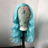 Yeknu  Blue Lace Front Wig 13x4 Lace Long Body Wave Synthetic Hair Wigs for Women Heat Resistant Daily Use Cosplay Party Wig