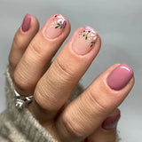 Yeknu  24pcs French Fake Nails Small Flower Diamond-Studded White-Edged Press on Nail Short Square Full Coverage Nail for Women&Girl