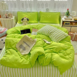 Yeknu Striped Bedding Set Ins Korean Duvet Cover Set Flat Sheets Set With 2 Pillowcases Single Twin Full Queen Size Bed Linen Set