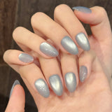 Yeknu  10pcs Handmade Short Almond Press on Nails Blue Ocean Aurora Fake Nail Tips Wearable Reusable Shiny Cat Eye Design False Nails