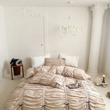 Yeknu Ruffles Pleated White Duvet Cover Set Double Queen King Twin Cotton Microfiber Bedding Set Flat/Fitted Sheet Pillowcases