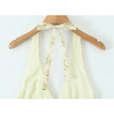 Yeknu  Jastie Yellow Floral Print Halter Mini Dresses Women Elegant A-line Summer Backless Dress Holiday Robe Short Vestidos