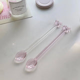 Yeknu  Pink Bow Glass Long Stirring Spoon Heat Resistant High Borosilicate Glass Spoon Girl Heart  Spoon