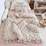 Yeknu INS Princess Ruffle Edge Gauze 100% Cotton Pillow Case Breathable Duvet Cover Without Filler 3PCS Floral Home Bedding Set