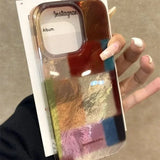 Yeknu  Vortex Pattern Color Grid Splicing Phone Case For iPhone 11 12 13 14 15 16 Pro Max XS X XR 7 8 Plus SE 3 Clear Bumper Cover