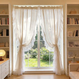 Yeknu  1Pc,Beige Linen-like Semi-Shade Curtains with White Ruffled Lace Trim, Suitable For Bedrooms,   French Romantic Living Room Wind