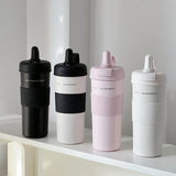 Yeknu  650ml Fashion Stainless Steel 316 Thermal Flask With Straw Leak-Proof Coffee Tea Cold Drink Car Thermal Bottle Travel Tumbler