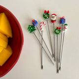 Yeknu  New Year Christmas Stainless Steel Fruit Fork Snowman Christmas Tree Cartoon Home Small Sign Christmas Atmosphere Decoration Des