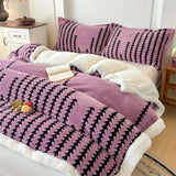 Yeknu  Winter warm coral fleece Jacquard duvet cover fluffy plush luxury double bed couple quilt cover 220x240 cozy bedding set
