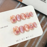 Yeknu  10pcs Pink Cherry Handmade Nails  Fine Glitter Cat-Eye Press on Nail Short Oval Full Coverage Nail Tip for Women&Girl Fasle Nail