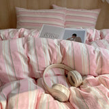Yeknu  Single Double Exquisite Stripe 1Duvet cover+2Pillowcases 100%Cotton Experience Hotel-Like Comfort with Unparalleled Softness
