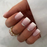 Yeknu  24Pcs Glossy Press on Nails Set Short Oval Gradient French Nail Tips Reusable Full Cover Fake Nails with Glue for Women&Girls