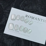 Yeknu 10Pcs Short Handmade White Press On Nails Cat Eyes Pure Ballerina Decoration Wearable False Nails Full Cover Nail Tips Art