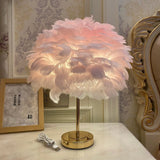 Yeknu - Romantic Goose Feather Table Lamp Night Light Bedroom USB Rechargeable Bedside Lamp Touch Control LED Desk Lamp For Wedding Home