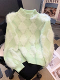 Yeknu  Women's White Mohair Pullover Sweater Vintage Harajuku Y2k Long Sleeves Cashmere Sweaters Aesthetic 2000s Fashion Clothes Autumn