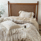 Yeknu 4/5Pcs French Vintage jacquard Lace Ruffles 100% Cotton Double Layer Yarn Bedding Sets Duvet Cover Flat/Fitted Sheet Pillowcases