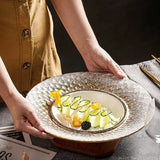 Yeknu  Creative high-end luxury stone relief design dining plate ceramic tableware home kitchen restaurant supplies straw hat bowl, 1Pc