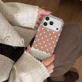 Yeknu  Fashion Cake Pink Brown Polka Dot Phone Case For iPhone 17 air 16 Pro Max Cases 15 14 Promax 13 Vintage Soft Back Cover