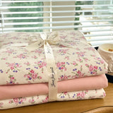 Yeknu Ins floral print Bedding set knitted cotton Flat sheet set Four pieces duvet cover double layer-yarn 4Pcs lovely Fitted sheet