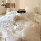 Yeknu 4Pcs Queen Size Flowers Embroidery Bedding Set Duvet Cover Bed Sheet Pillowcases