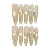 Yeknu  10pcs Handmade Long Almond Press on Nails Gradient French Cat Eye False Nails Pink Flower Design Fake Nails for Women Wearable