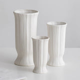 Yeknu  Nordic Style Wide Mouth Ceramic Flower Vase White Dry Flower  Flower Decoration Living Room Entrance Study Table Decoration