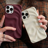 Yeknu  Ins Winter Wine Red 3D Pleats Wrinkle Phone Case for iPhone 12 13 14 15 16 Pro Max Soft Matte Cases for iPhone 11 Back Cover