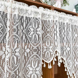 Yeknu  1Pc,Chic French Retro Romantic Lace Curtain with Tassels Geometric Embroidery, Rod Pocket Design for Living Room & Bedroom Decor