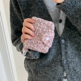 Yeknu  New Girl's Furry Leopard Print Coin Purse,Snap on Card Bag,Key Earphone Storage Bag,Cute Pendant Small Wallet