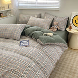Yeknu  Nordic Plaid Pattern Wash Cotton Bedding Set Duvet Cover Pillowcase Bed Sheet Set Comforter Cover Bed Linens Set Queen King Size