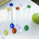 Yeknu  Japanese Style Creative Milk Dessert Star Spoon Colorful Transparent Glass Spoon Cute Long Handled Coffee Stirring Spoon