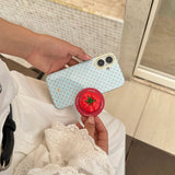 Yeknu 3D Polka Dot Cute Tomato Magnetic Grip Tok Phone Stand Holder Phone Case for IPhone 16 15 14 13 Pro Max Funny Magsafe Back Cover