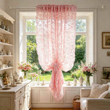 Yeknu  1PC Pastoral Pink Lace Floral Embroidery Sheer Curtain for Living Room, Balcony, Kitchen, Study, Cafe Window Mesh Drape Blinds