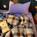 Yeknu High Quality Beauty Bedding Set Plaid Duvet Cover Bed Sheet Set With Pillowcases Adult Dormitory Queen Size Winter Home Decor