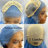 Yeknu  Light blue Long Straight Synthetic Wig Free Part 13X4 Lace Front Wig for Women Natural Heat Resistant Wigs Cosplay Daily Party