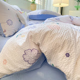 Yeknu  Korean Style Seersucker  Washed cotton Bedding Set  Girls Twin Queen Size Duvet Cover   Bed Linens Kids Fashion