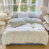 Yeknu Pastoral Girls Flower Bedding Sets, Washed Cotton Bed Linens, Soft Quilt Cover Sheet Set, Simple Bedspread, Home Textiles