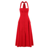 Yeknu  Summer New Women's Dress Bohemian Print Halter Neck Button Midi Dresses Casual Holiday Hollow Back Beach Dress