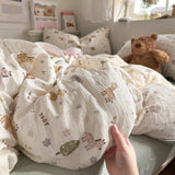Yeknu  new aerobic three-layer yarn printing four-piece set skin-friendly and soft four-piece set of bedding in student dormitory