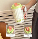 Yeknu  Stainless Steel Insulated Bottle Dual Drink Coffee Cup Fashionable Student Water Cup Portable with Lifting Rope Children's Cup
