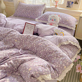 Yeknu  Princess Bedding Set Ruffle Lace Quilt Cover Romantic Bedclothes Woman Girls Home Decor Duvet Cover Set Korean Style Floral