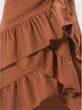 Yeknu  Summer Elegant High Waisted Ruffle Pleated Midi Skirt Women Wrap Casual Summer Beach Ladies Skirts Tiered Side Tie