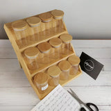 Yeknu  Wooden multi-layer seasoning kitchen rack - wooden tiered bottle and jar storage display stand for spices on the tabletop