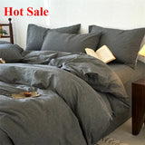 Yeknu  Premium 100% Washed Cotton Yarn-Dyed 4-Piece Duvet Set (1 Duvet Cover + 2 Pillowcases + 1 sheet), Ultra-Soft Bedding Set