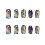Yeknu  Pure Hand Manicure Black Long Laser Cross-border Rainbow CAT'S Eye False Nail Phototherapy Hand Wear Nail Pure Hand Manicure Bla
