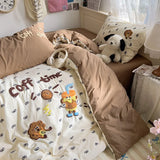 Yeknu Cartoon Animal Embroidery Bedding Set For Adults Kids Cute Flat Fitted Sheet With Pillowcases Washed Cotton Colorful Full Size